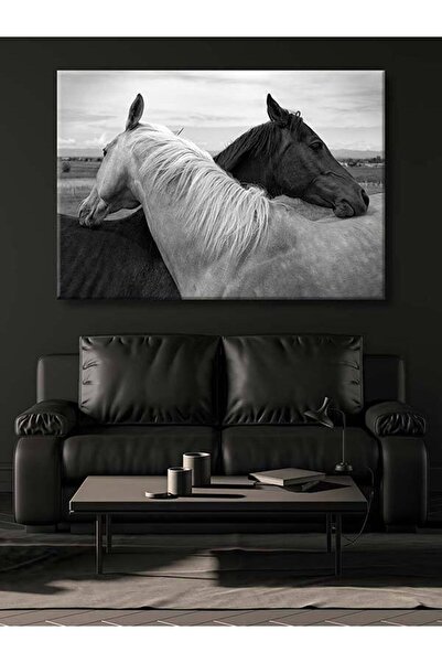 HDART Siyah Beyaz Çift At Dekoratif Kanvas Tablo 100x150