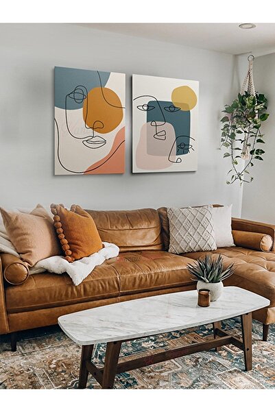 HDART 2li Set Bohem Bohom Art Soyut Abstract Pastel Dekoratif Kanvas Canvas T...