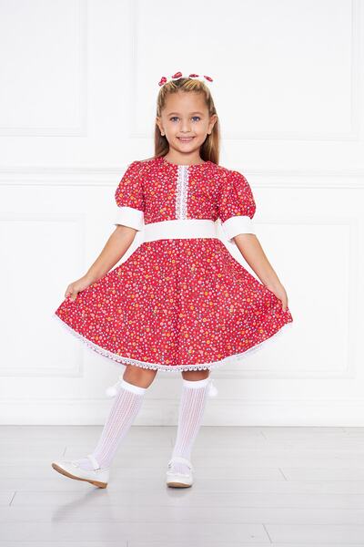 Moda Lippa Rochie de fetiță festonată cu model de flori roșii