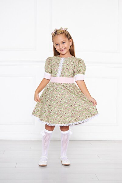 Moda Lippa Rochie de fetiță festonată cu model de flori verzi