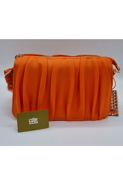 DSN Orange Pleated Faux Leather Hand and Shoulder Bag