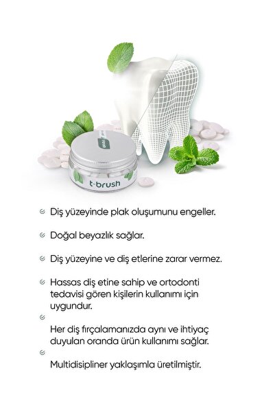 TBRUSH Naneli Doğal Diş Macunu Tableti - Florürsüz - Glutensiz - Vegan - 90 Tablet