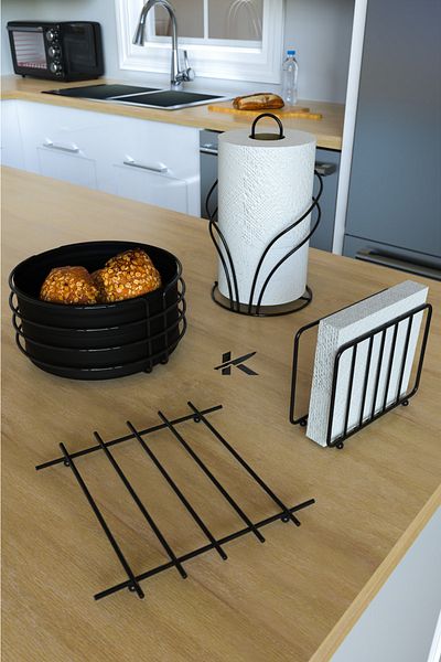 KARTEYA Luxury Stainless Bread Basket and Service Presentation Set Towel Holder Napkin Holder Trivet Bread Holder Set of 4