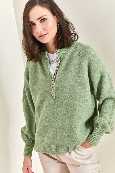 Bianco Lucci Damen-Strickpullover mit Knopfloch-Rollkragenpullover