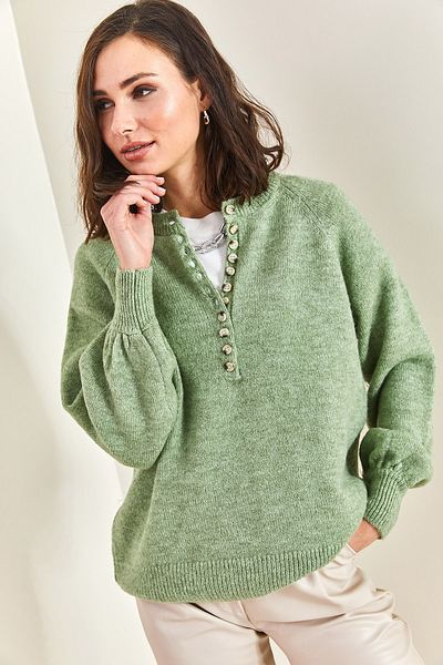 Bianco Lucci Damen-Strickpullover mit Knopfloch-Rollkragenpullover