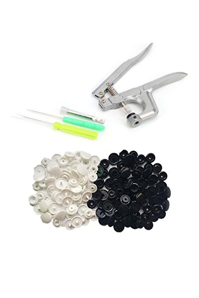 hodbehod Plastik Çıt Çıt Takma El Pensesi Ve 100 Set Plastik Siyah Beyaz Çıt Çıt