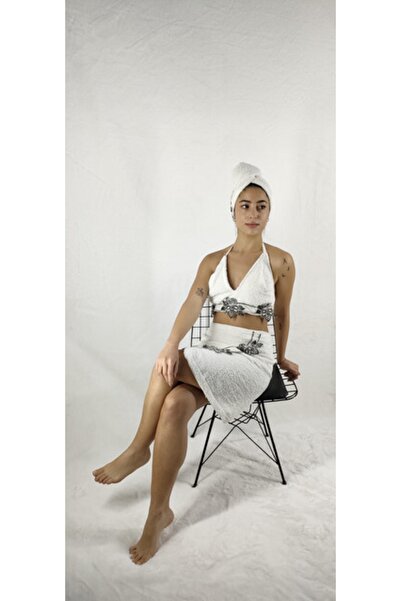 ZÜMAL Bambu Havlu Fransız Dantelli Lüks Büstiyerli Kadın Bornoz Takımı Seti