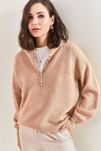 Bianco Lucci Women's Buttonhole Turtleneck Knitwear Sweater