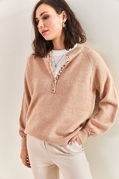 Bianco Lucci Women's Buttonhole Turtleneck Knitwear Sweater