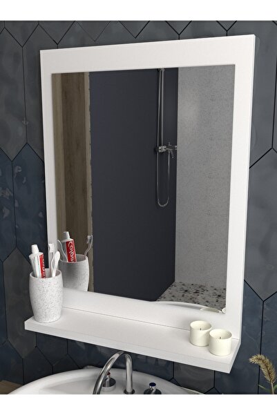 sezer mobilya dekorasyon Sezer Görkem Raflı Dikey Ayna 60x45cm (BEYAZ) Dresua...