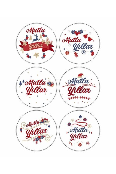 anka design Kuşe Sticker (4x4 cm) 36 Adet - Mutlu Yıllar