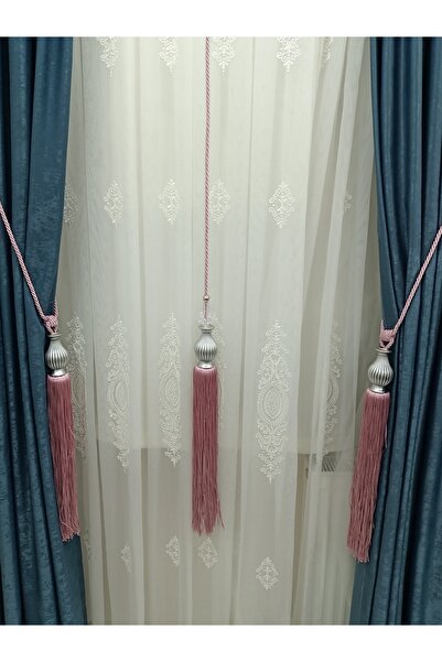 TİEBACK Fon Perde Tavan Bağlama Kuka Braçol Perde Seti Gül Kurusu