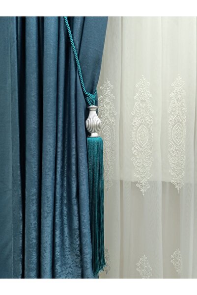 TİEBACK Fon Perde Yan Bağlama Kuka Braçol Petrol Mavisi