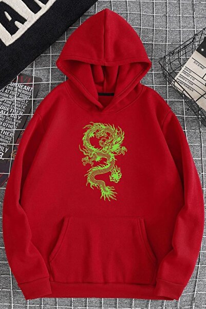Trend Sizde Φούτερ με κουκούλα Unisex Red Chinese Dragon με γραφική εκτύπωση