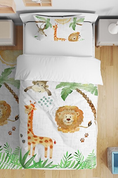 EVPANYA Palmiyeli Safari Desenli Tek Kişilik Bebek Çocuk Nevresim Takımı