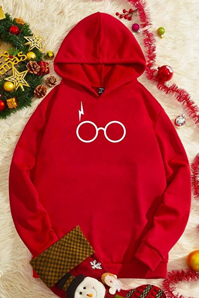 Trend Sizde Unisex Κόκκινο φούτερ με κουκούλα με στάμπα Harry Potter