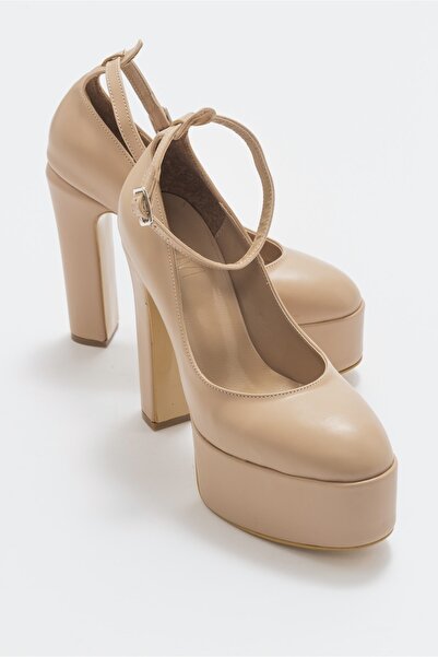 LuviShoes حذاء بكعب بيرمي بيج للنساء