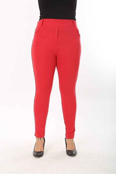 Nodaza Kadın Kırmızı Büyük Beden Tayt Pantolon