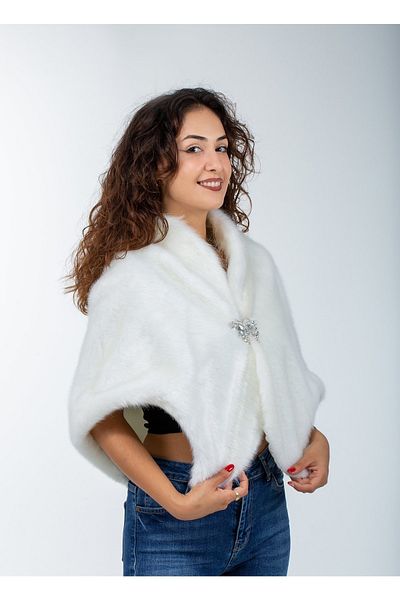 KürkZone Cape Shawl Pattern Collar Brooched Bridal Evening Dress Fur Bolero