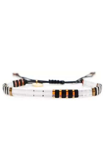 NAZLI TAKILAR Adjustable Miyuki Tila Bracelet with Sparkle Detail in Black and White Colors