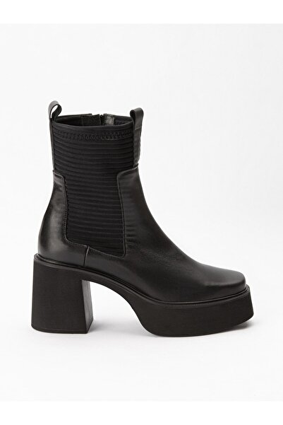 Favgi Alice Siyah Deri Siyah Streç Bot