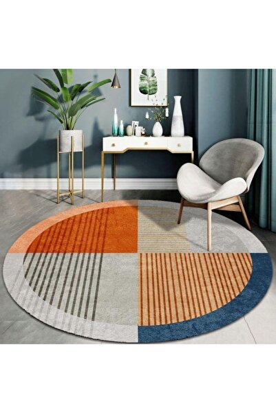 Bely Home Dijital Baskılı Kaymaz Taban Yıkanabilir Modern Mavi Gri Tonlu Yuva...