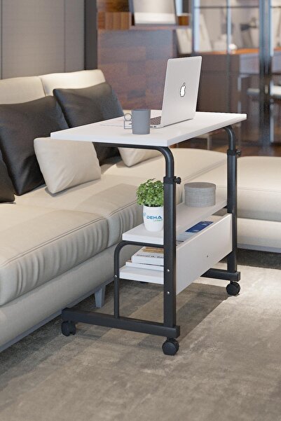 DEHALİMİTED 80x40 Yükseklik Ayarlı Raflı Kilitli Tekerlekli Taşınabilir Laptop Sehpası Ve Çalışma Masası