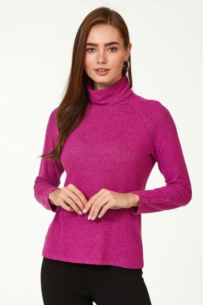 İKİLER Balıkçı Yaka Kolu Metal Düğmeli Triko Bluz 223-1739