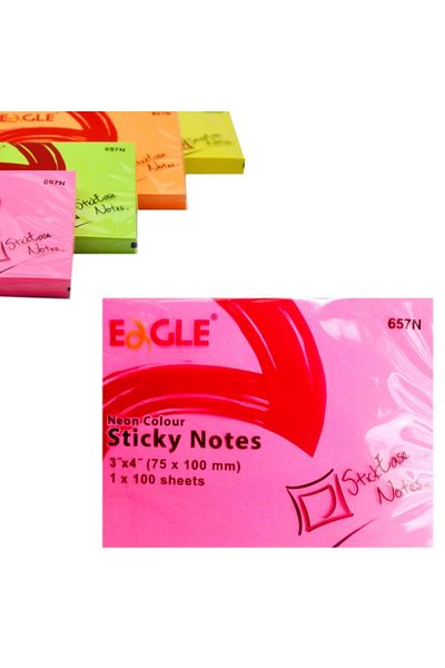 Eagle 75x100 Mm Neon Color Sticky Adhesive Note Paper 100 Sheets (657n) 4 Pieces