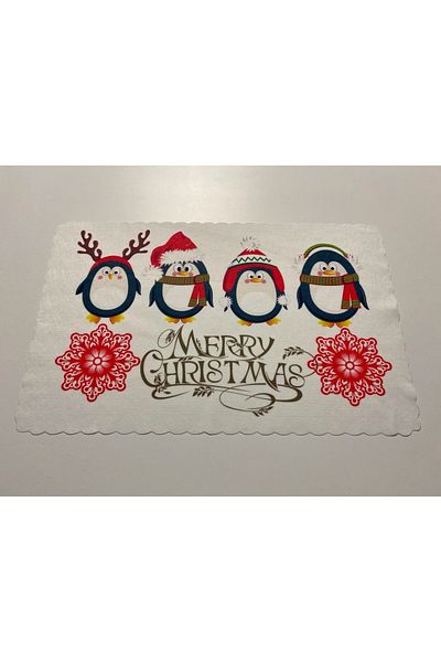 KÜPPELİ ACCESSORİES New Year's Themed - 6 Pieces American Service Washable Fabric Runner, Penguin Themed