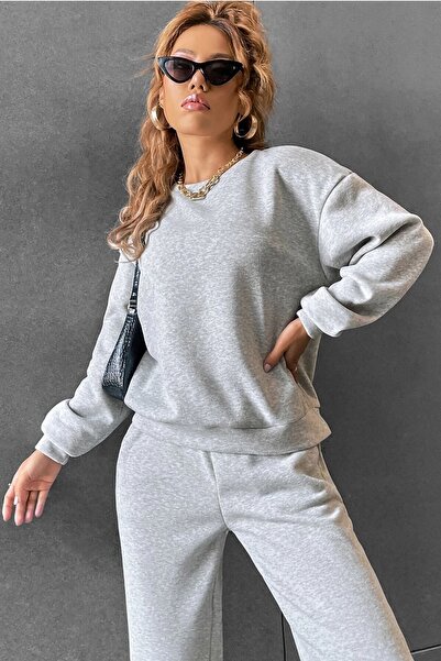 MODAGEN Γυναικείο Σετ φόρμας στο κάτω μέρος με γκρι Crew λαιμόκοψη