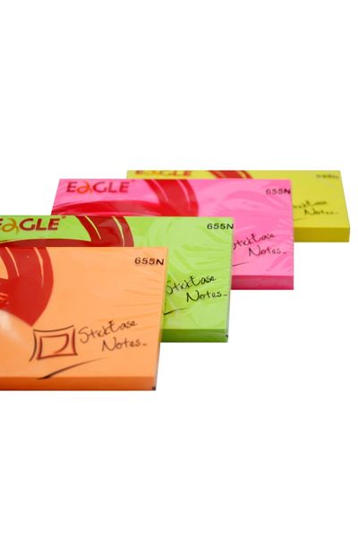 Eagle 75x125 Mm Neon Color Sticky Adhesive Note Paper 100 Sheets (655n) 4 Pieces
