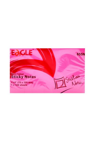Eagle 75x125 Mm Neon Color Sticky Adhesive Note Paper 100 Sheets (655n) 4 Pieces