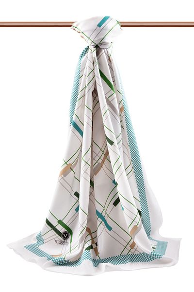 Vissona Γυναικείο Luxury Medina Silk Shawl Beige - Emerald Green