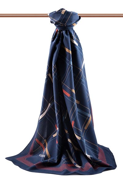 Vissona Γυναικείο Luxury Medina Silk Shawl Navy Blue - Αποξηραμένο τριαντάφυλλο