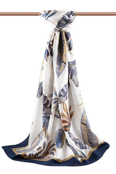Vissona Γυναικείο Luxury Medina Silk Shawl Beige - Navy Blue