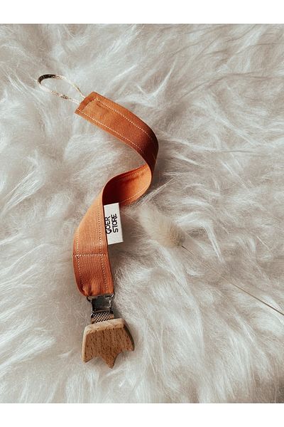 GOER STORE Natural Wooden Crown Detailed Cinnamon 100% Cotton Fabric Baby Pacifier Strap