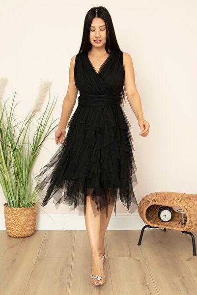 PULLIMM Double Breasted Collar Ruffle Short Dress 13399