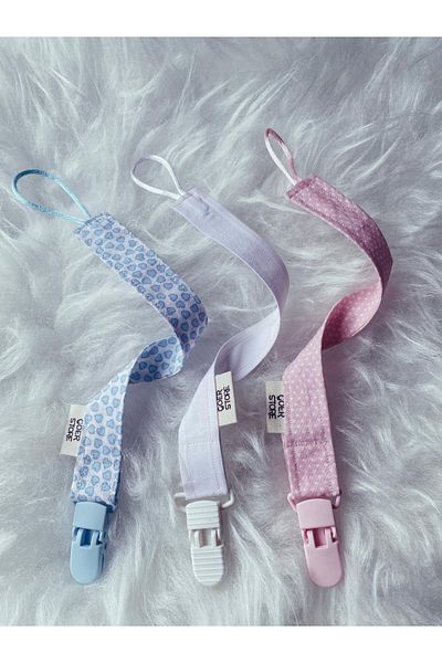 GOER STORE 3 Pieces Soft Tones Patterned Colorful 100% Cotton Fabric Baby Pacifier Strap Set