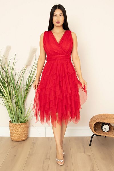PULLIMM Double Breasted Collar Ruffle Short Dress 13399