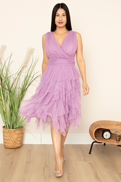 PULLIMM Double Breasted Collar Ruffle Short Dress 13399