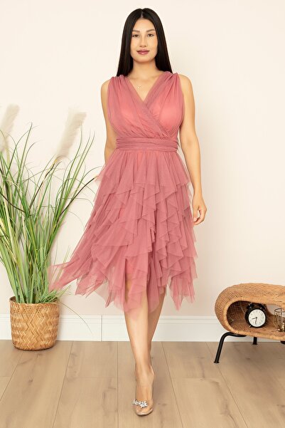 PULLIMM Double Breasted Collar Ruffle Short Dress 13399