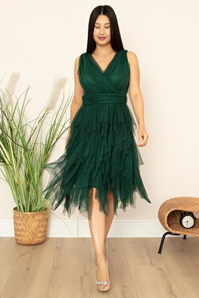 PULLIMM Double Breasted Collar Ruffle Short Dress 13399