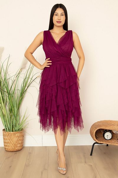 PULLIMM Double Breasted Collar Ruffle Short Dress 13399