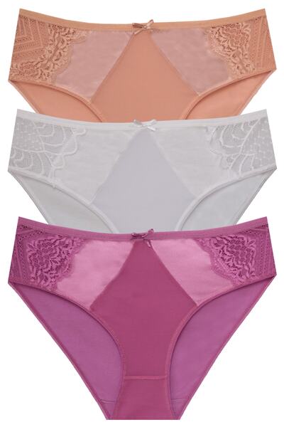 papatya lingerie Комплект от 3 броя черни бикини от дантела и жарсе