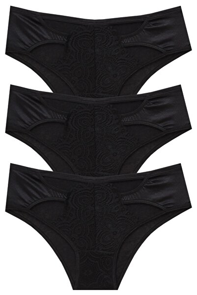 papatya lingerie سراويل داخلية من الدانتيل الأسود مكونة من 3 قطع