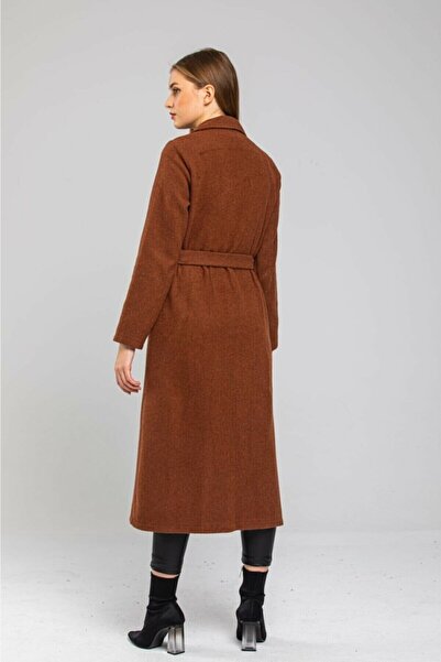 CNG MODA Women's Hijab Belted Wool Unlined Stamp Coat Coat