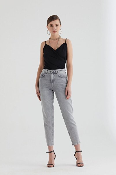 Pantamo Jeans Pantamo Açık Tonlarda Eskitilmiş Gri Boyfrıend Women's Jeans