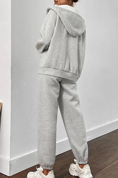 MODAGEN Graues Cardigan-Unterteil-Top-Trainingsanzug-Set für Damen