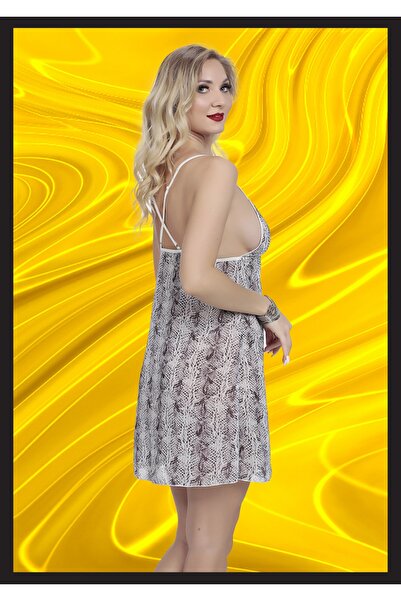 TİESSİ Women's Patterned Fancy Nightdress with Straps and Back Detail